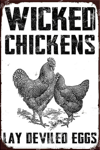 WICKED CHICKENS Retro Vintage Art Wall Décor for Country Home Farm Kitchen Barn Fence Coop Poster Tin Sign Metal