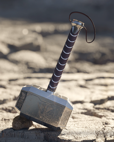 A Mjolnir pendant hammer on the ground