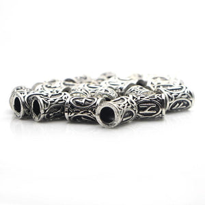 Viking Beard Beads | Futhark Runes Hair Rings, Silver - TheNorseWind Wunjo