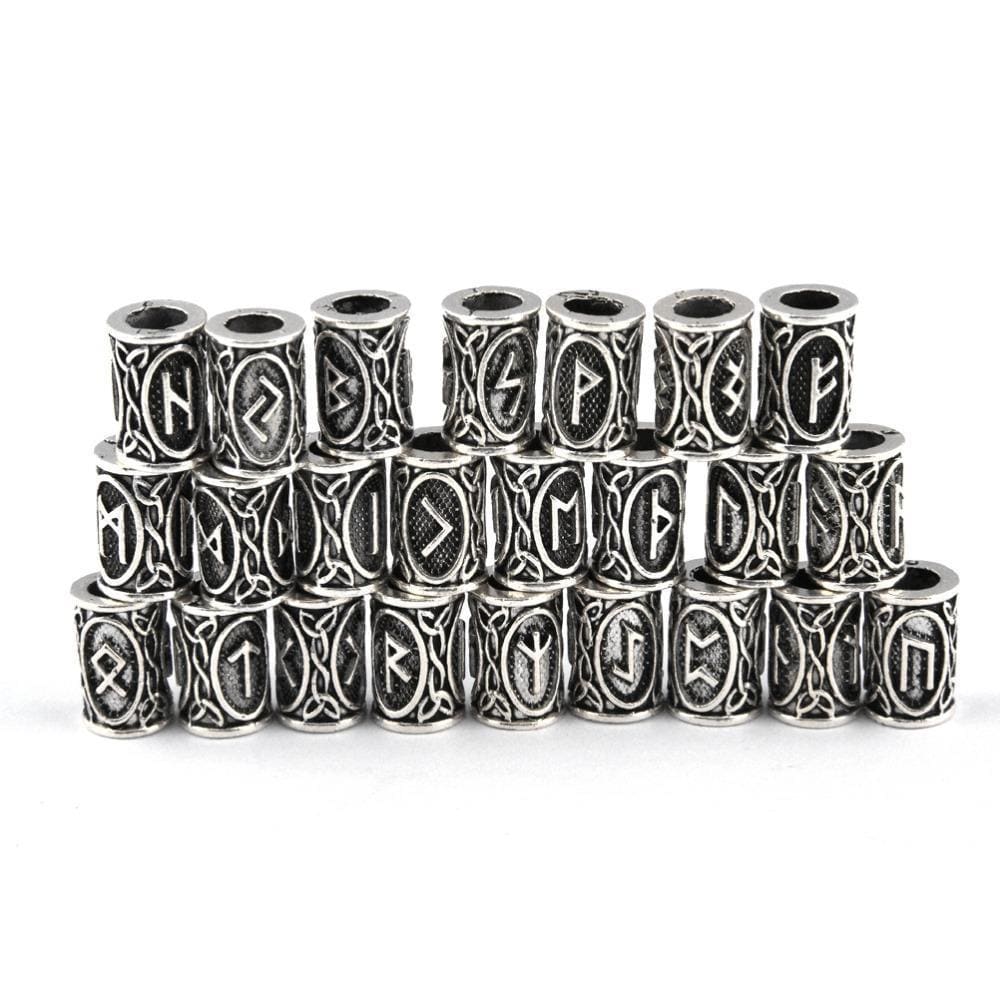 Viking Runes Beard Beads Set Of 24 Silver-Plated - Northlord