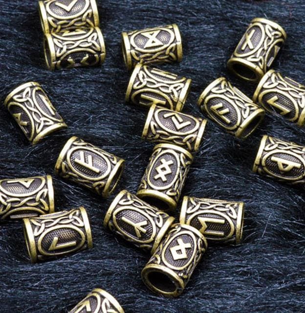Beard Beads Set of 2 Stainless Steel 7mm Hole 9/32 Inch Viking Runes Celtic  Norse Beard Beads for Men 