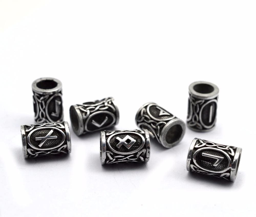 Beard Beads Set of 2 Stainless Steel 7mm Hole 9/32 Inch Viking Runes Celtic Norse  Beard Beads for Men 