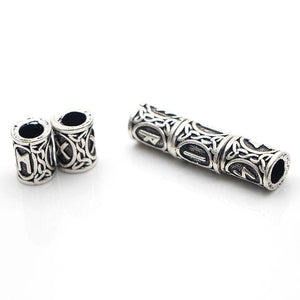 Viking Beard Beads | Futhark Runes Hair Rings, Silver - TheNorseWind Wunjo