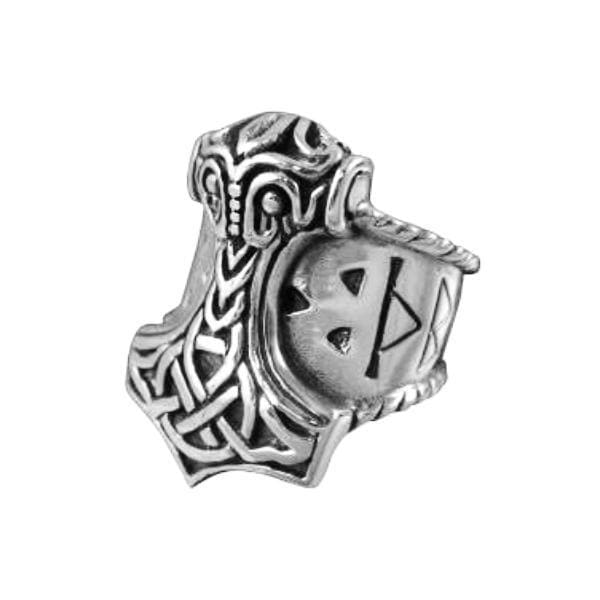 925 Sterling Silver Mjolnir and Runes Viking Ring - Norse Spirit