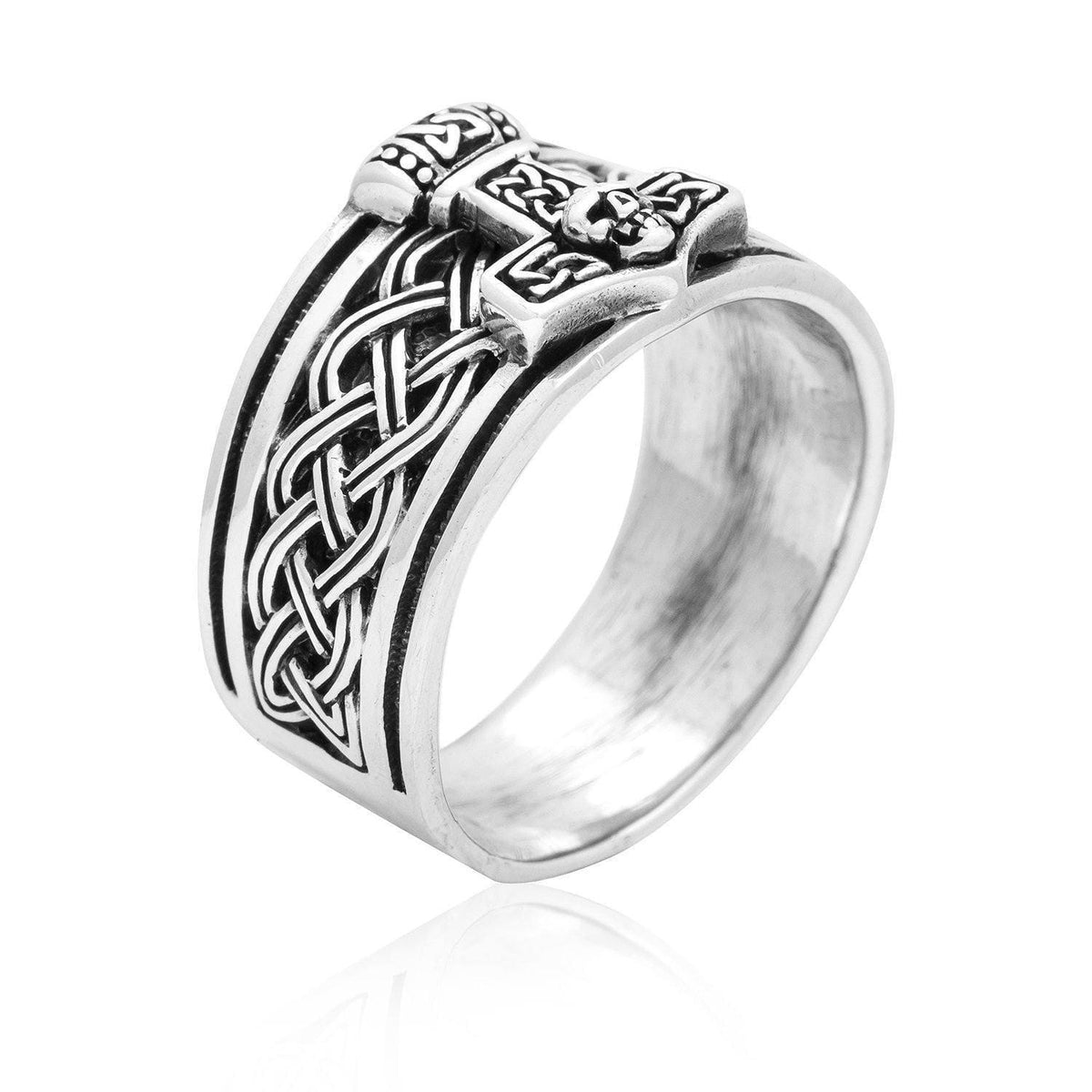 925 Sterling Silver Mjolnir Celtic Knot and Skull Ring - Norse Spirit