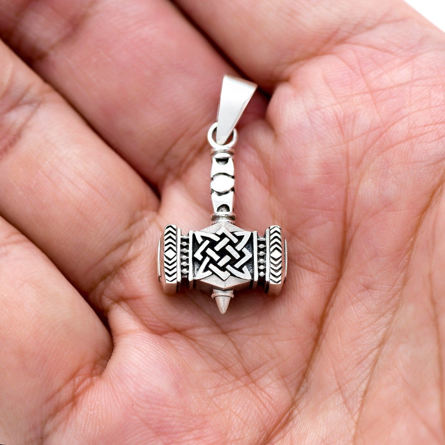 Big Thor Hammer Pendant Mjolnir Necklace in Sterling Silver 