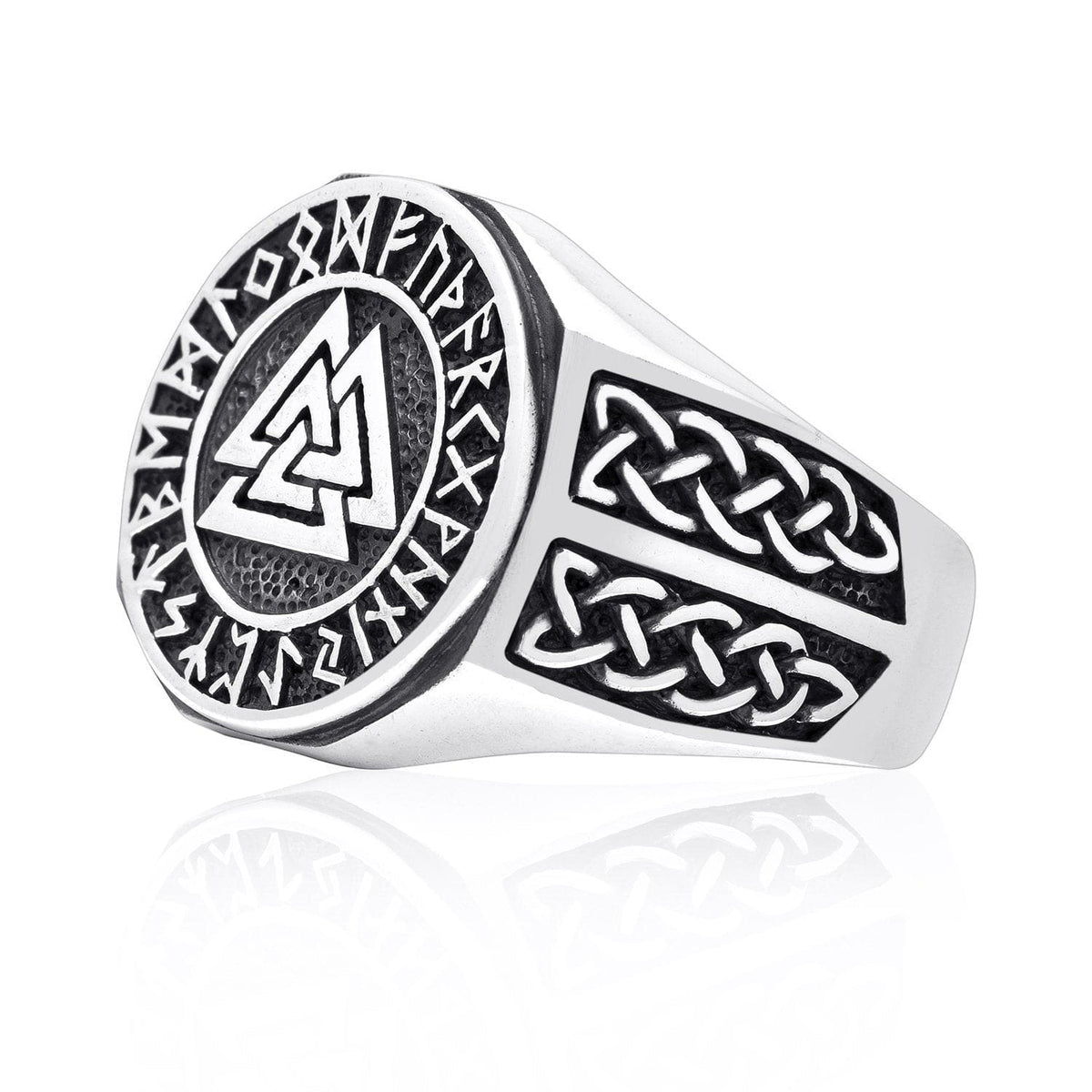 925 Sterling Silver Valknut Runes and Knot-work Ring - Norse Spirit