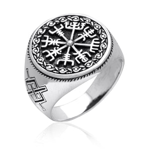 925 Sterling Silver Vegvisir and Knot-Work Ring - Norse Spirit