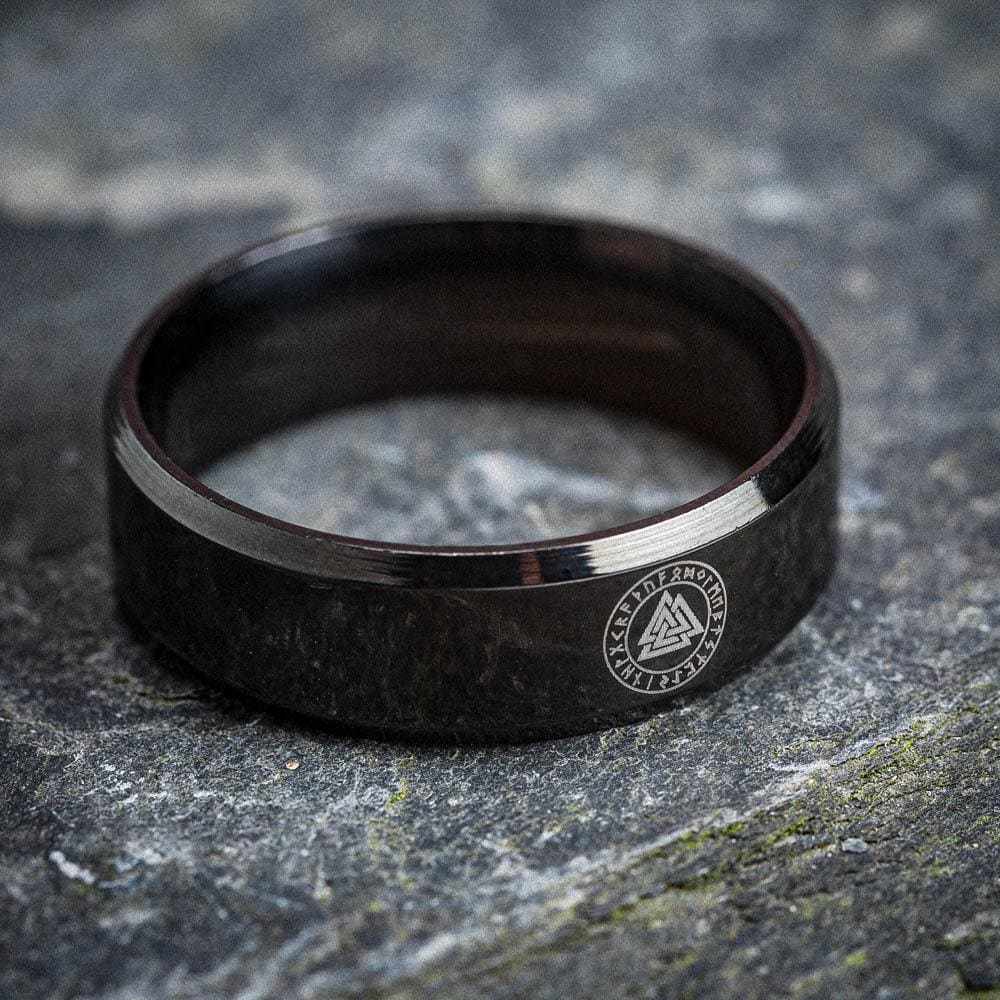 Mens Stainless Steel Valknut Viking Rune Wedding Band Ring Size 7