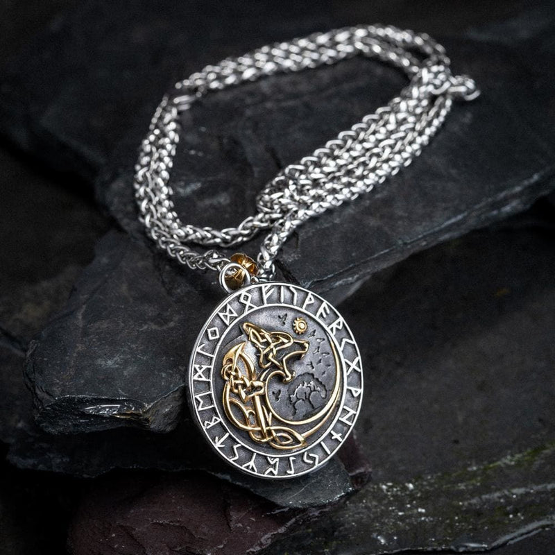 Dual Colored Stainless Steel Circular Fenrir Necklace - Norse Spirit