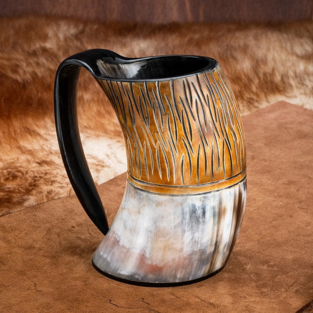 Set of 5 Horn Cups  Wood Bottom Drinking Horn Mug - Warm Hearth Creations