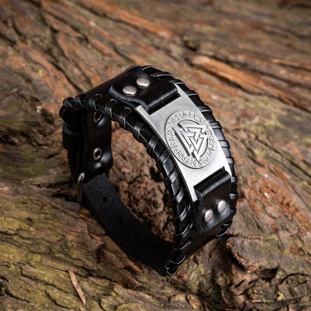 Valknut Men's Viking Leather Bracelet