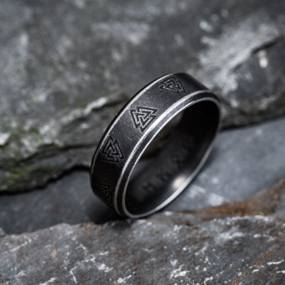 Mens Stainless Steel Valknut Viking Rune Wedding Band Ring Size 7