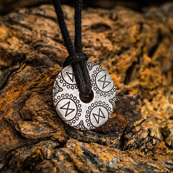 Stainless Steel Circular Dagaz Necklace on Cord Chain - Norse Spirit