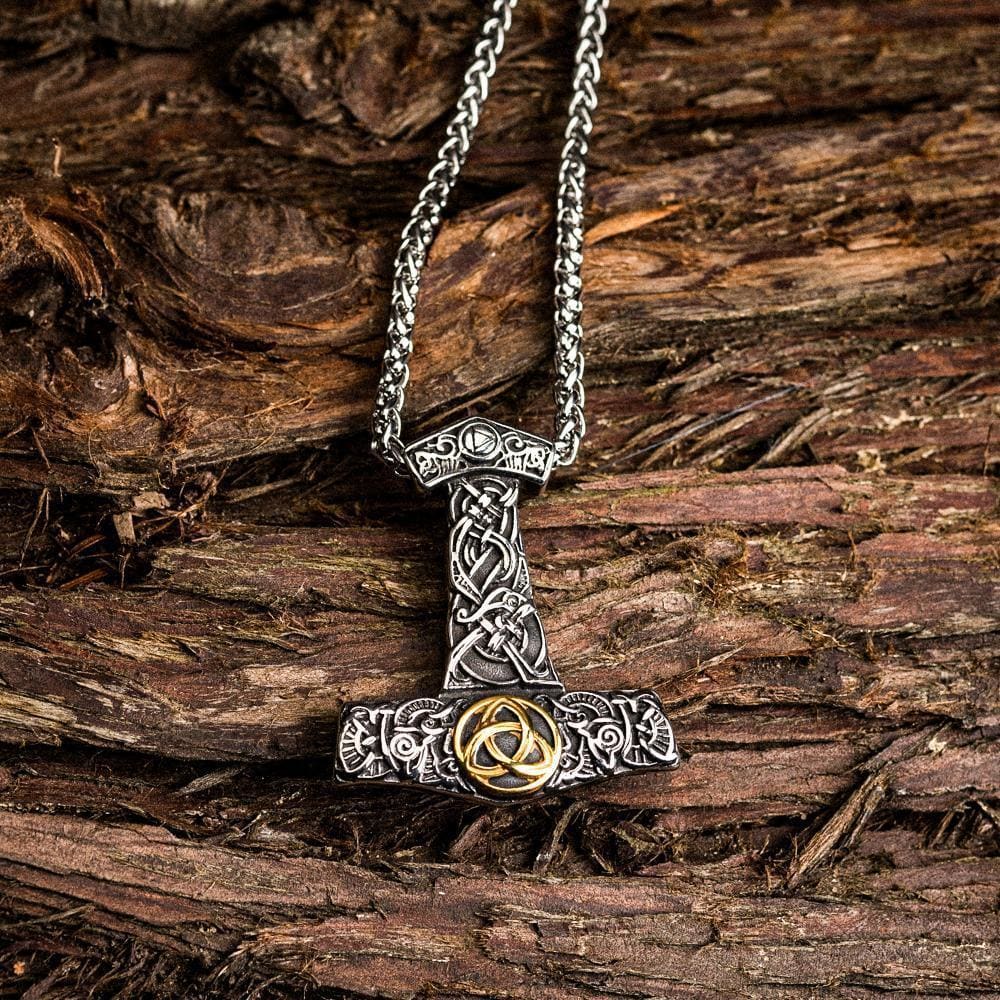 Big Thor Hammer Pendant Mjolnir Necklace in Sterling Silver 