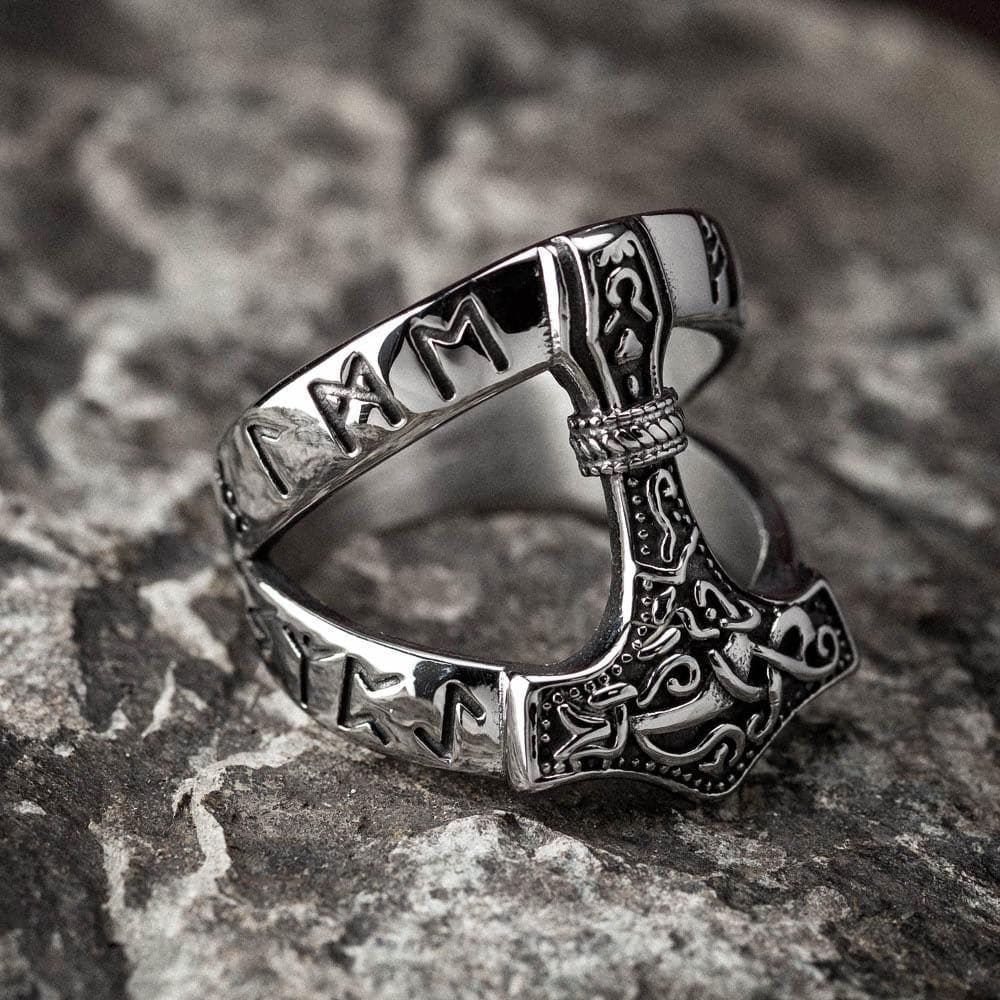 Stainless Steel Open Thor’s Hammer Ring US 12