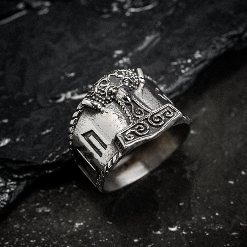 Stainless Steel Thor’s Hammer and Rune Ring - Norse Spirit