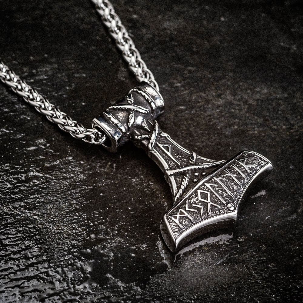 Forudsige romantisk søsyge Stainless Steel Thor's Hammer With Rune And Ropework - Norse Spirit