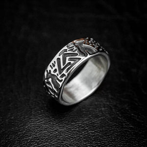 Stainless Steel Valknut and Wolf Ring - Norse Spirit