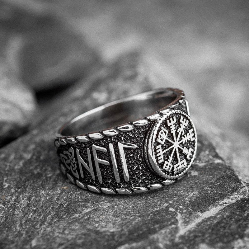 Stainless Steel Vegvisir and Runes Ring - Norse Spirit