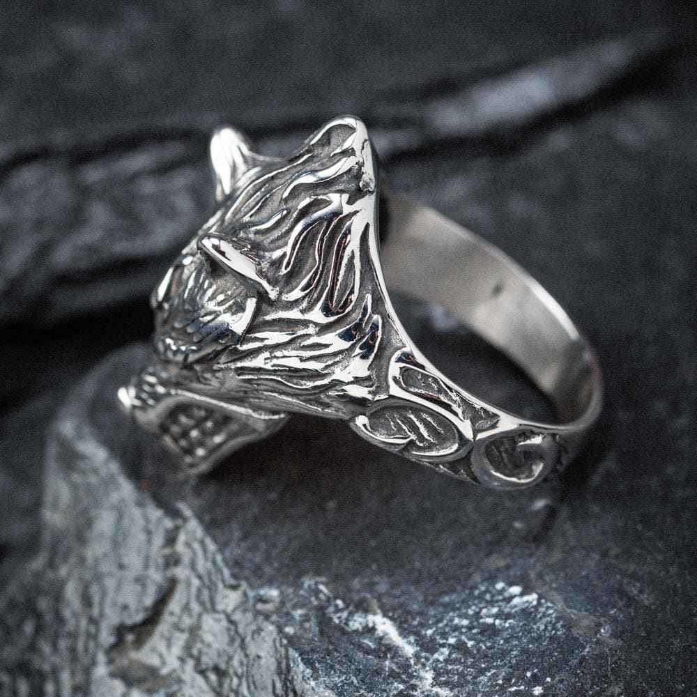 Stainless Steel Wolf Head Biker Ring US 9