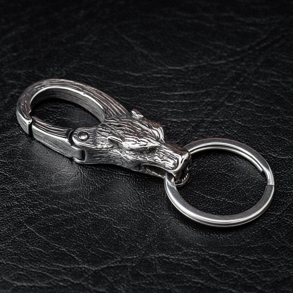 Norse Spirit Stainless Steel Wolf Head Keychain