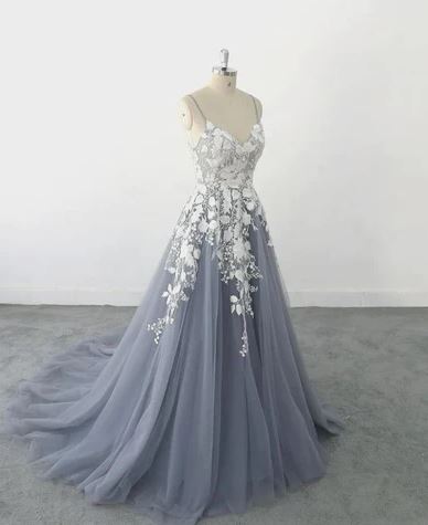 dusty blue lace wedding dress