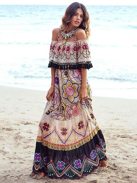 Bonita Off Shoulder Boho Maxi Dress – Speak