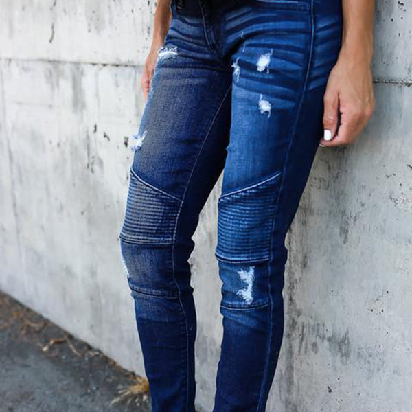Skinny Leg Ripped Pleated Denim Jeans – Speak