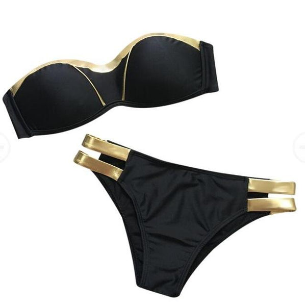 Black & Gold Push Up Bandeau Brazilian Bikini – Speak