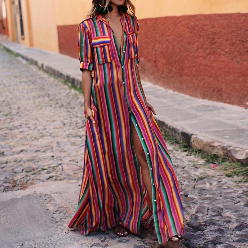 Boho Striped Button Down Maxi Dress – Speak