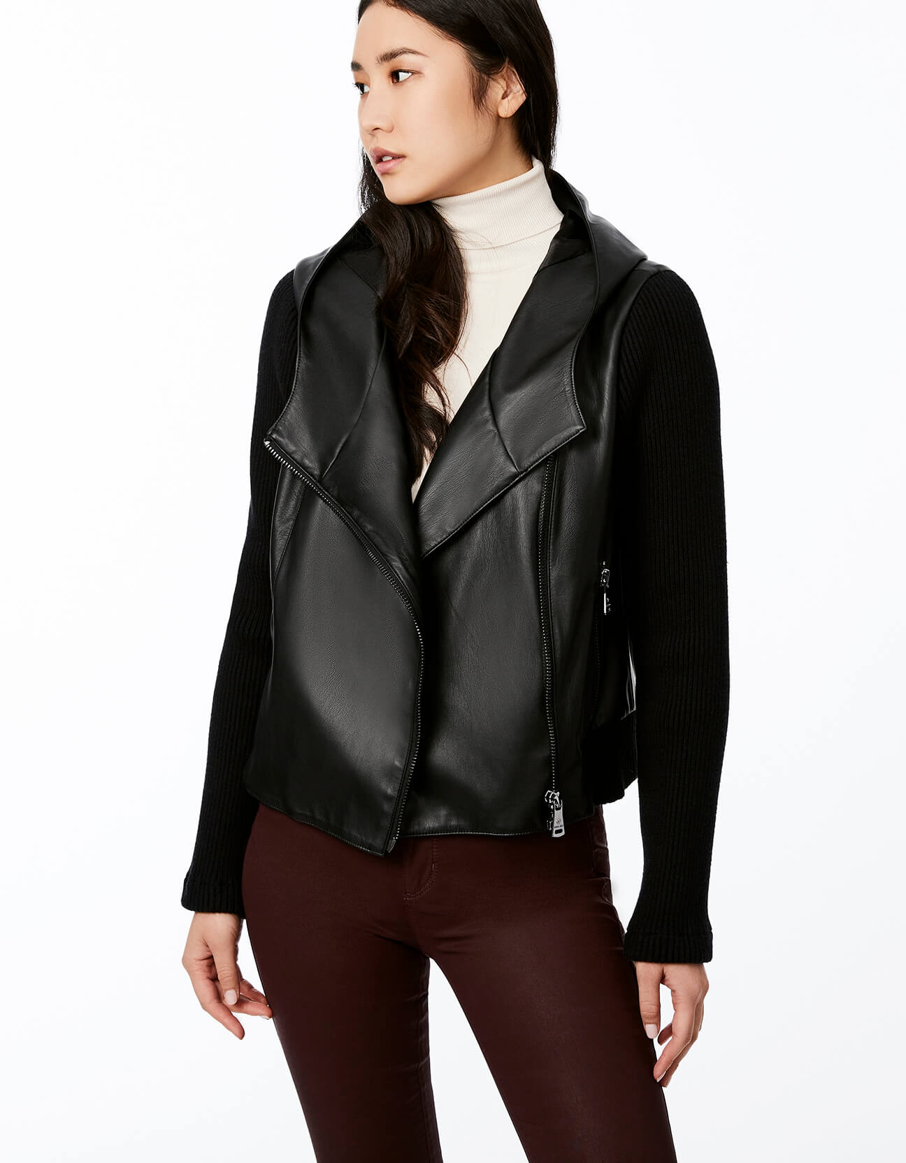 VEGAN LEATHER SWEATER JACKET