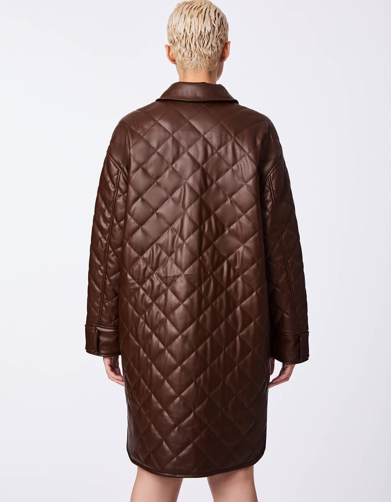 QUILTED VEGAN LEATHER COAT