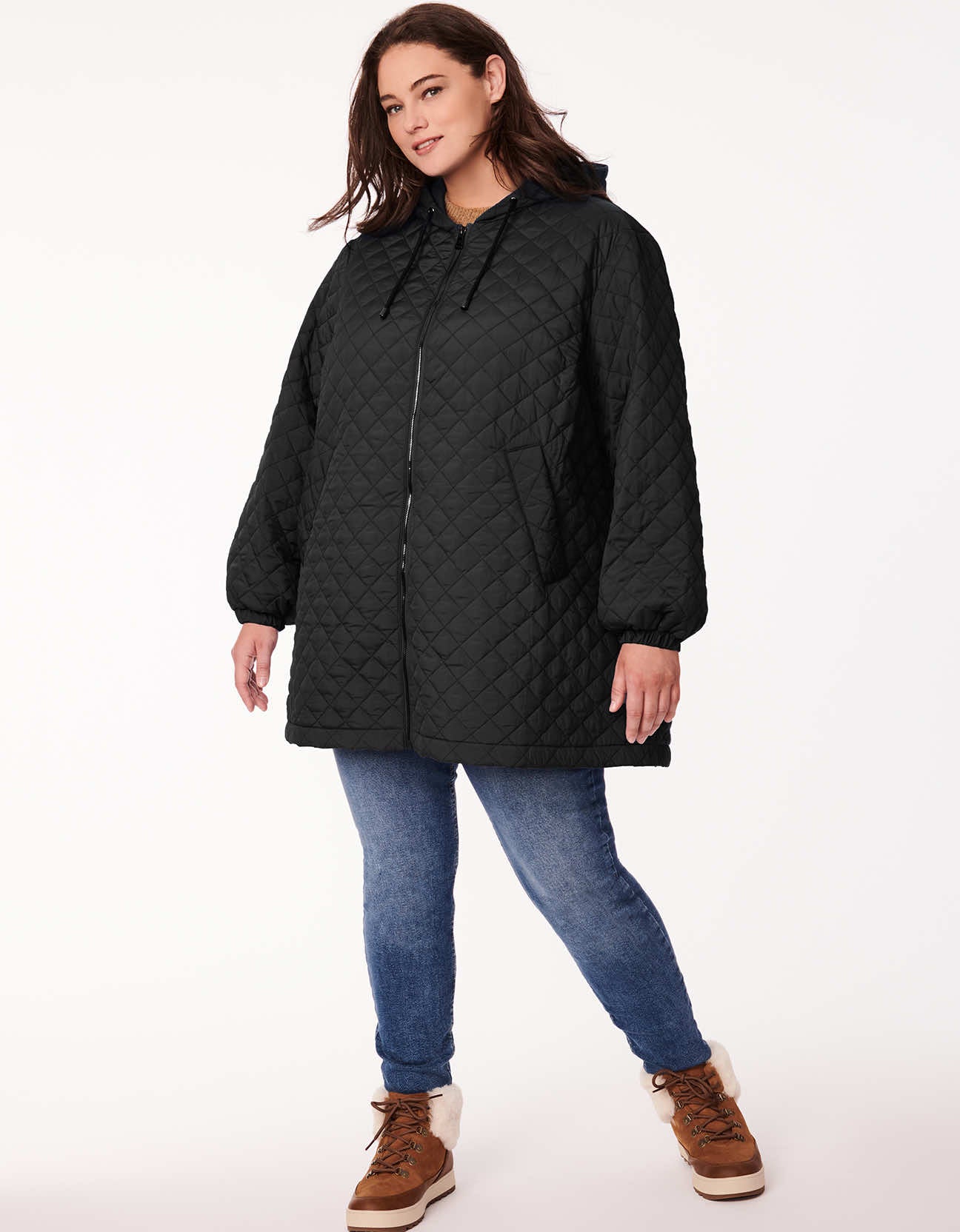 Plus Size Lite Quilted Coat - Black