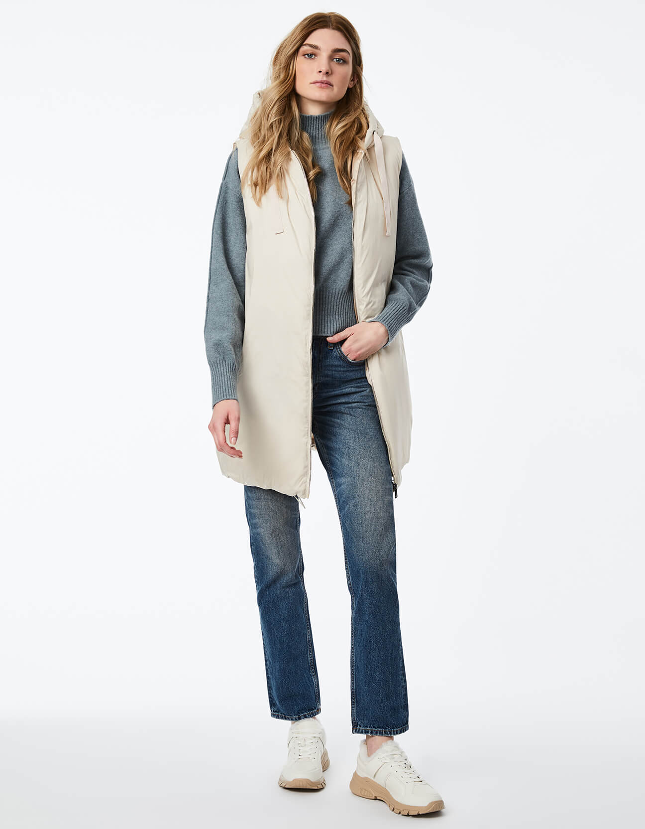 UNQUILTED LONG PUFFER VEST