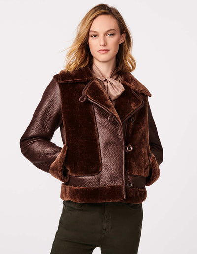 Vegan Fur-Leather Jacket - Brown - Bernardo