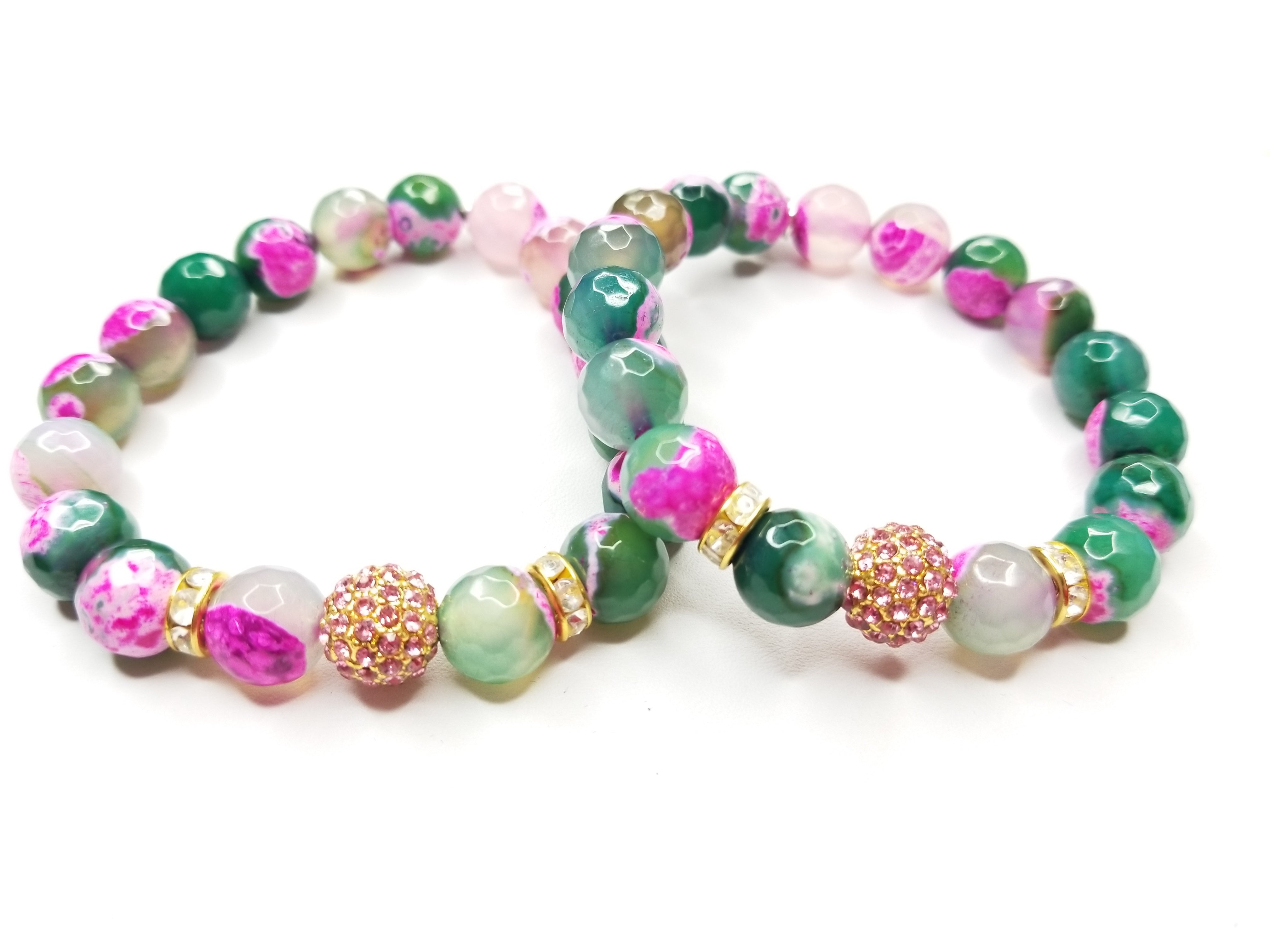 Pink \u0026 Green Agate Gemstone Bracelet 