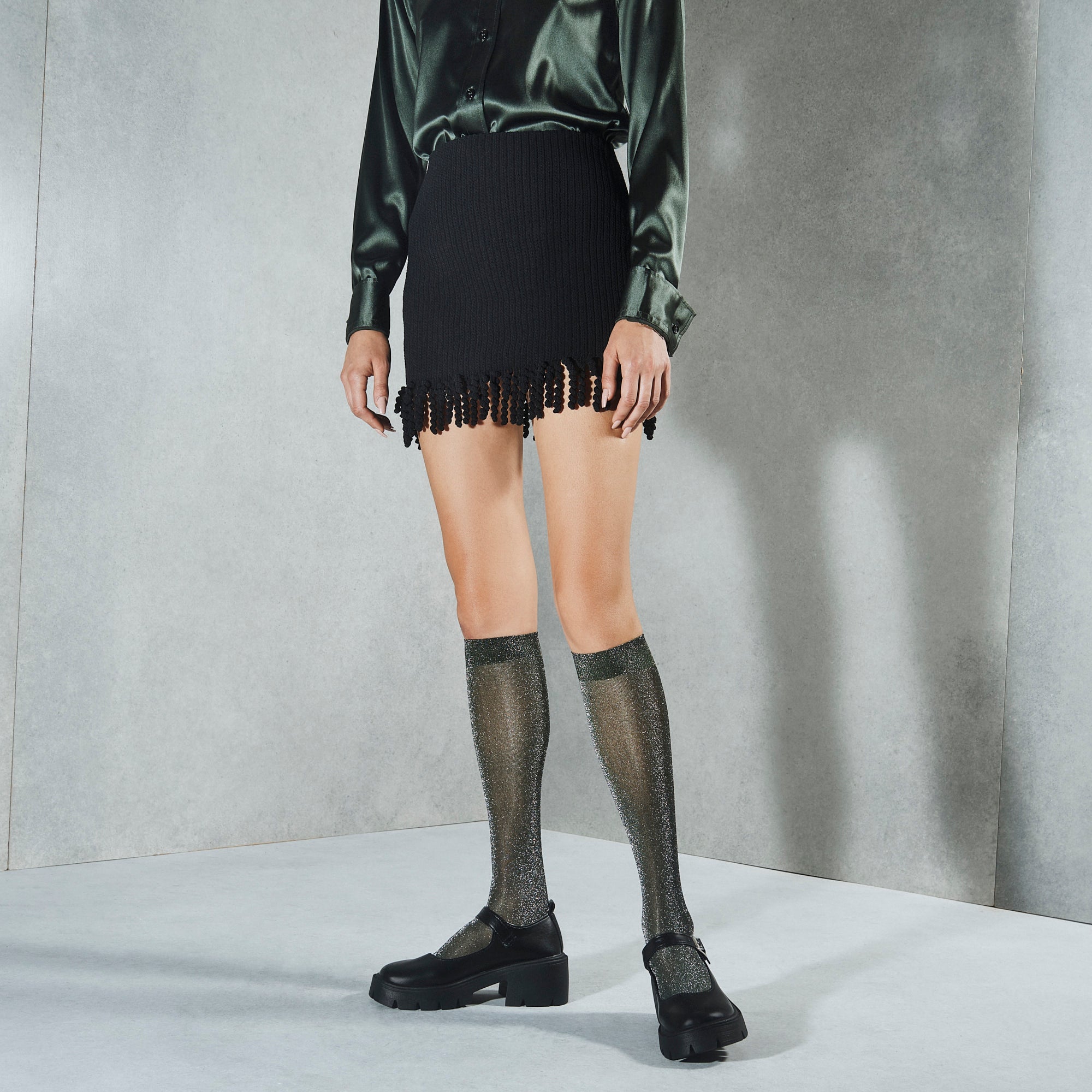 Soft Lamé Semi-Sheer Knee High Socks