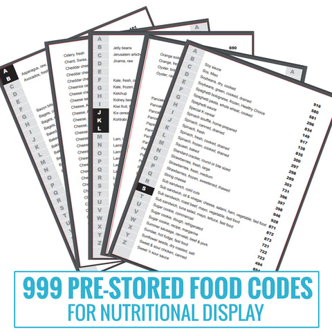 999 pre-stored food types