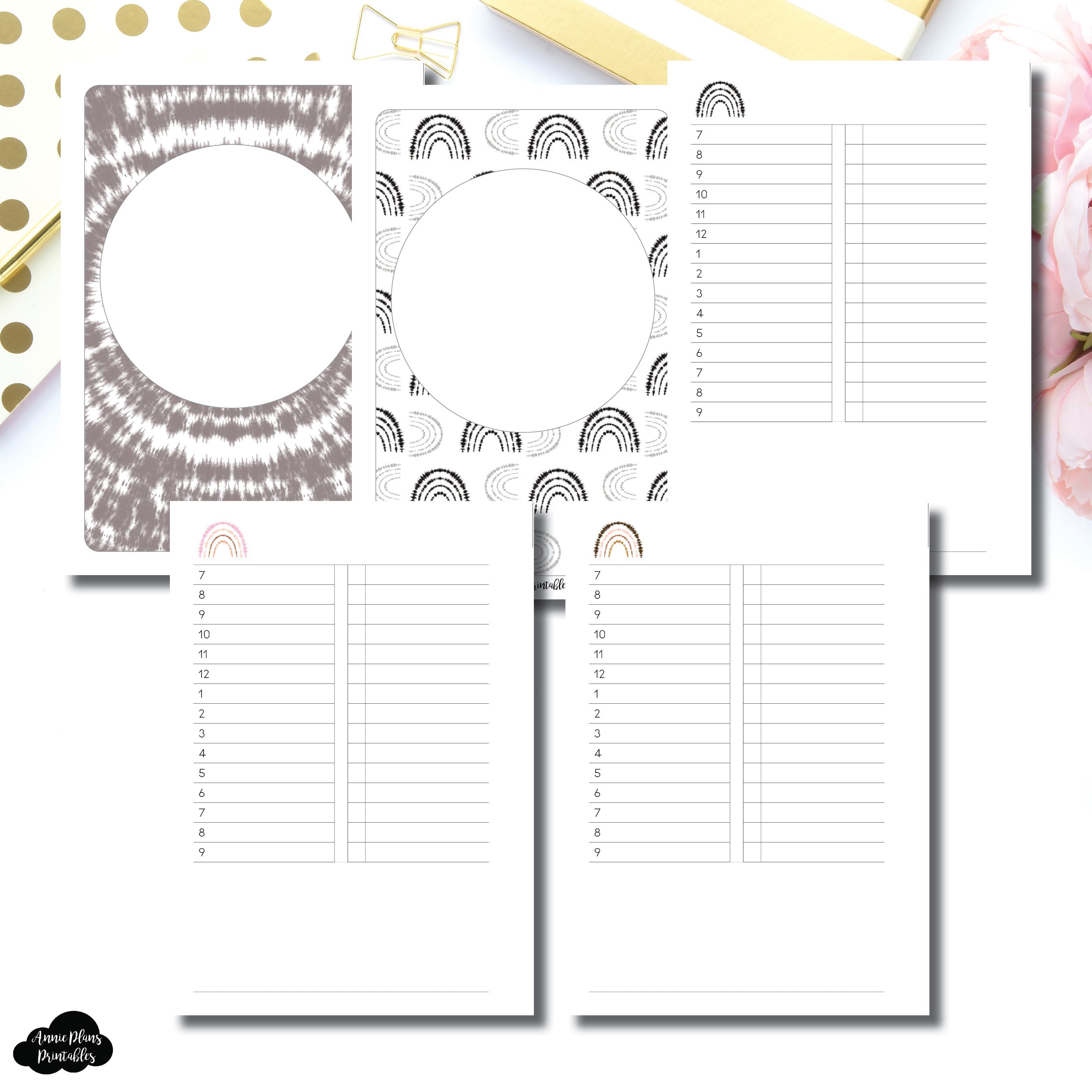 Half Letter Rings Size | Boho Rainbow Undated Timed Daily Printable Insert