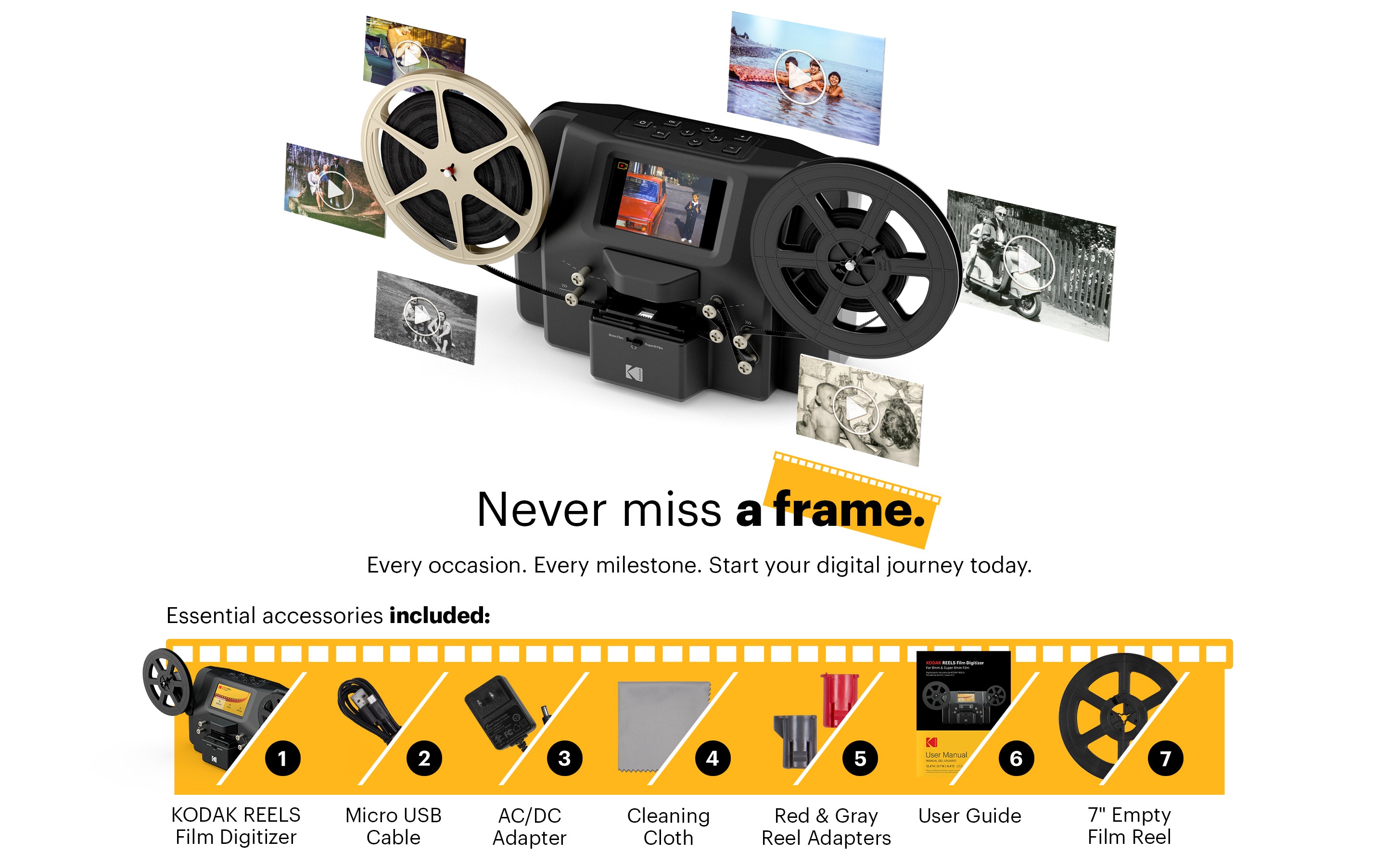 KODAK REELS 8mm & Super 8 Films Digitizer Converter with Big 5” Screen,  Scanner Converts Film Frame by Frame to Digital MP4 Files for Viewing,  Sharing