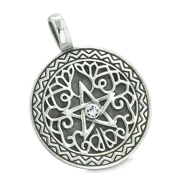 Amulet Pentacle Magic Star Celtic Defense Powers Pentagram White Crystal Pendant 22 inch Necklace