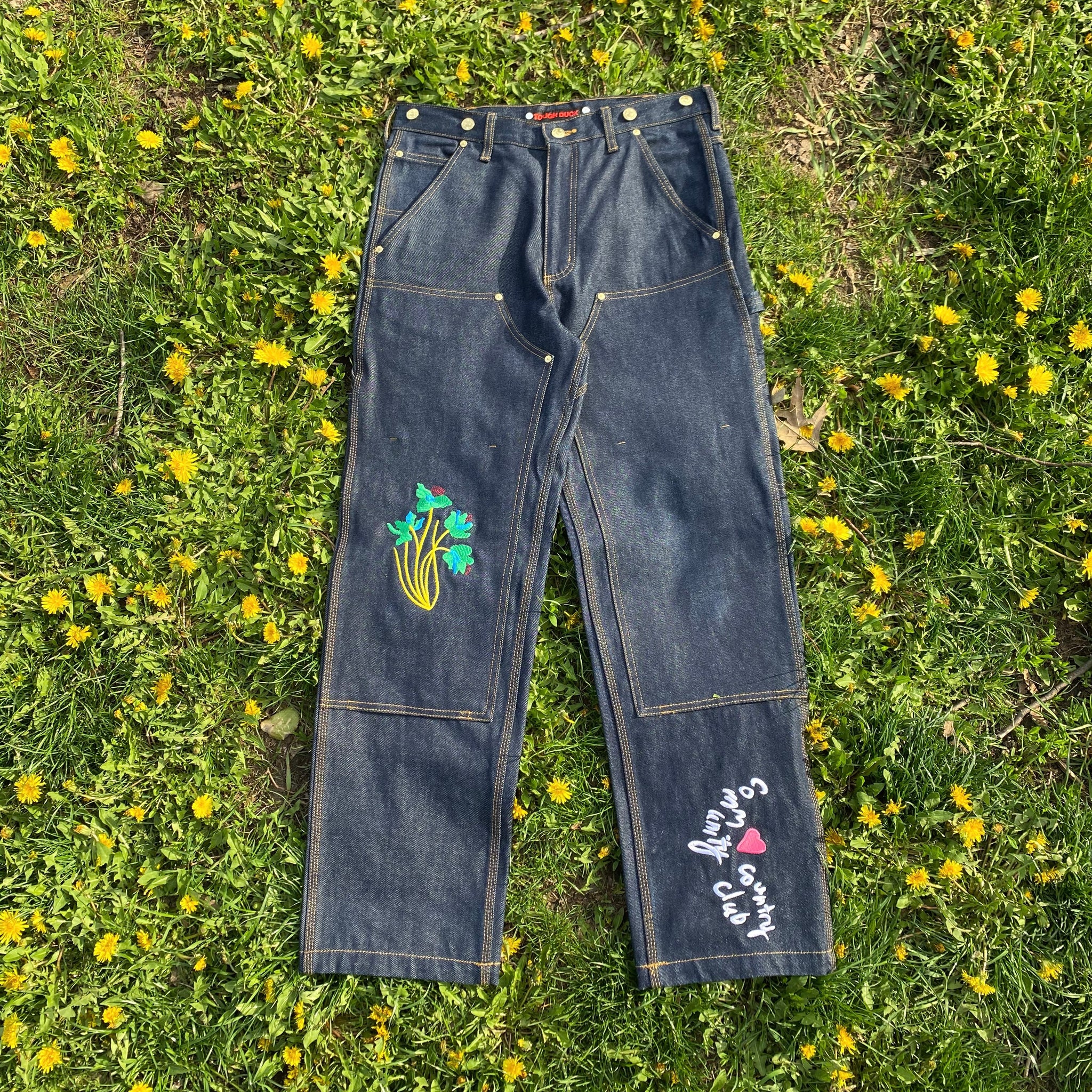“FLOR” Double Knee Jeans (Dark wash)