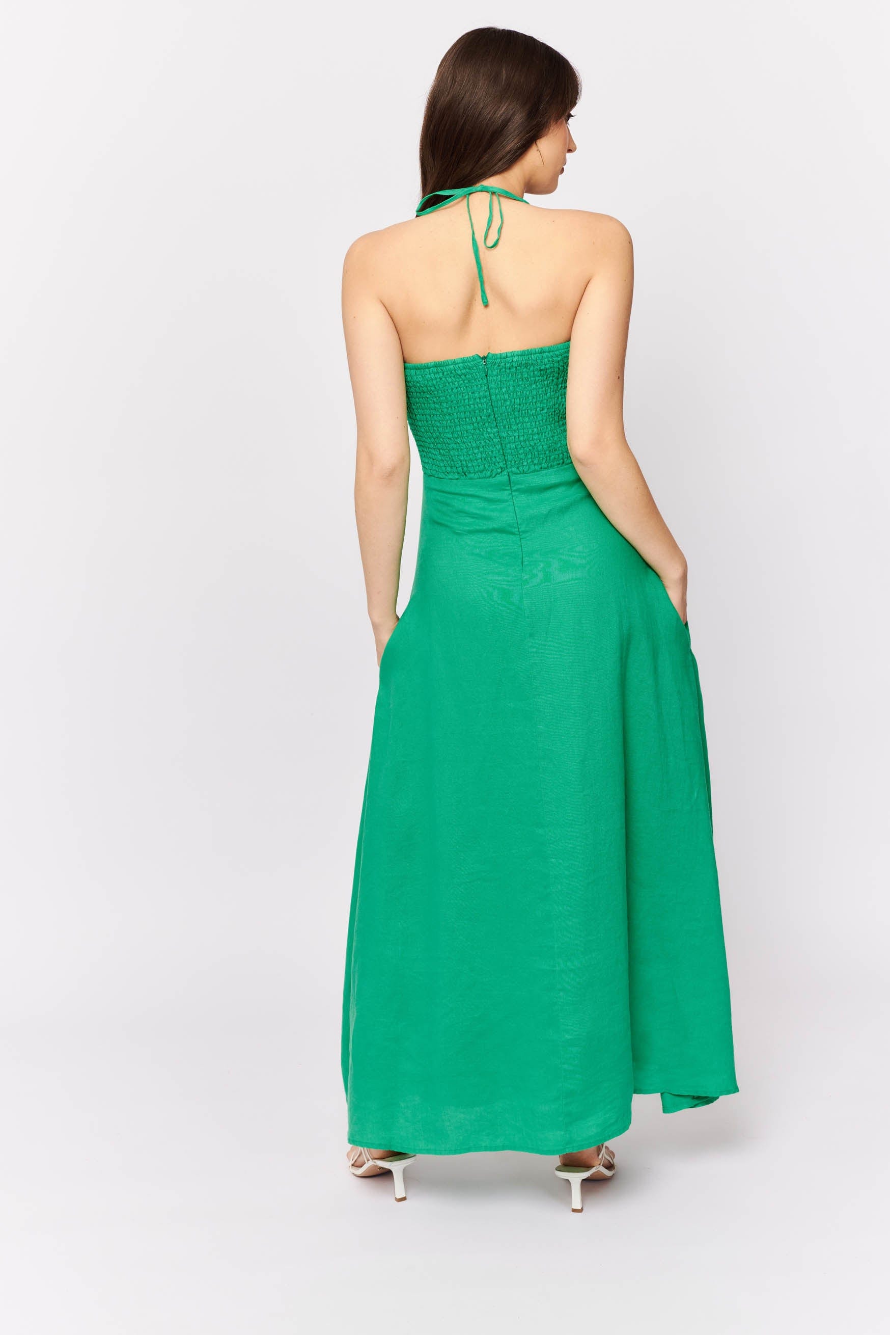 Alessandra Como Dress in Emerald Green Linen