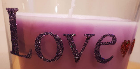 Glittered candle jar letters