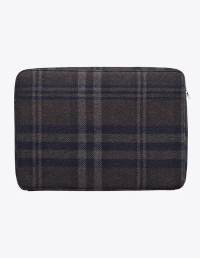 Les Deux MEN Check Wool Laptop Sleeve Bags 844305-Coffee Brown/Dark Grey