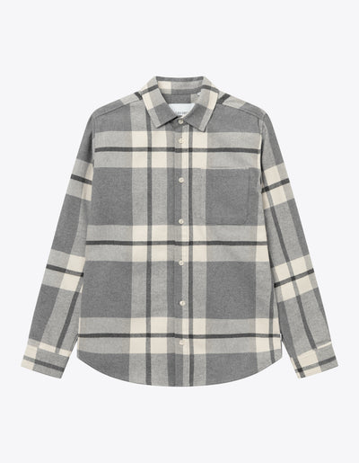 Les Deux MEN Jeremy Flannel Shirt Shirt 230310-Snow Melange/Light Grey Melange