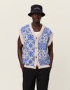 Les Deux MEN Joaquin Jacquard Cardigan Vest Knitwear 218480-Light Ivory/Surf Blue