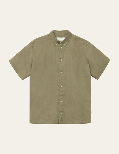 Les Deux MEN Kris Linen SS Shirt Shirt 550550-Surplus Green