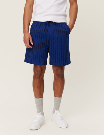 Les Deux MEN Patrick Seersucker Shorts Shorts 477460-Blueprint/Dark Navy